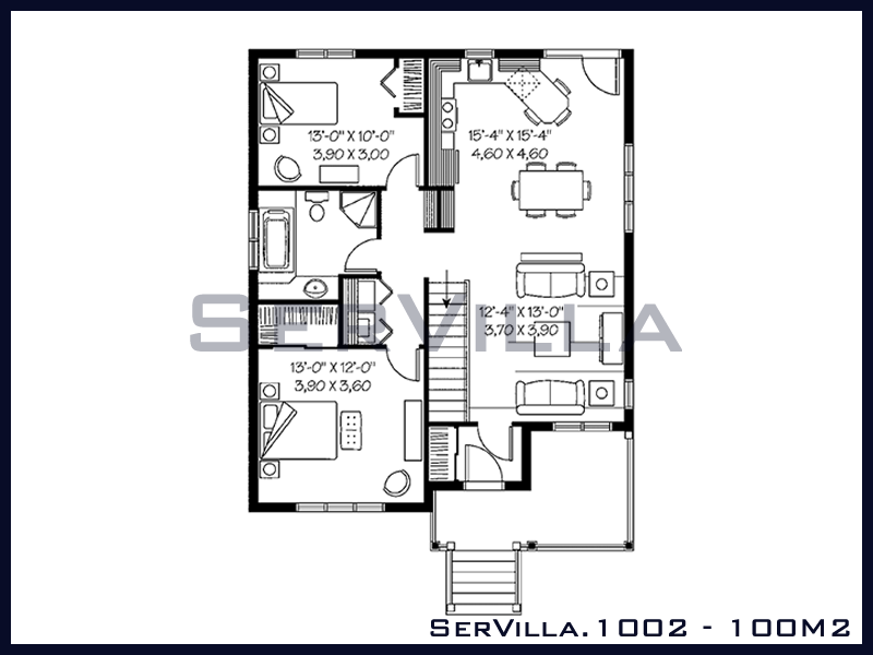 100 m2 Çelik Konstrüksiyon Villa Modeli 2 100 m2 Çelik Konstrüksiyon Villa Modeli 2