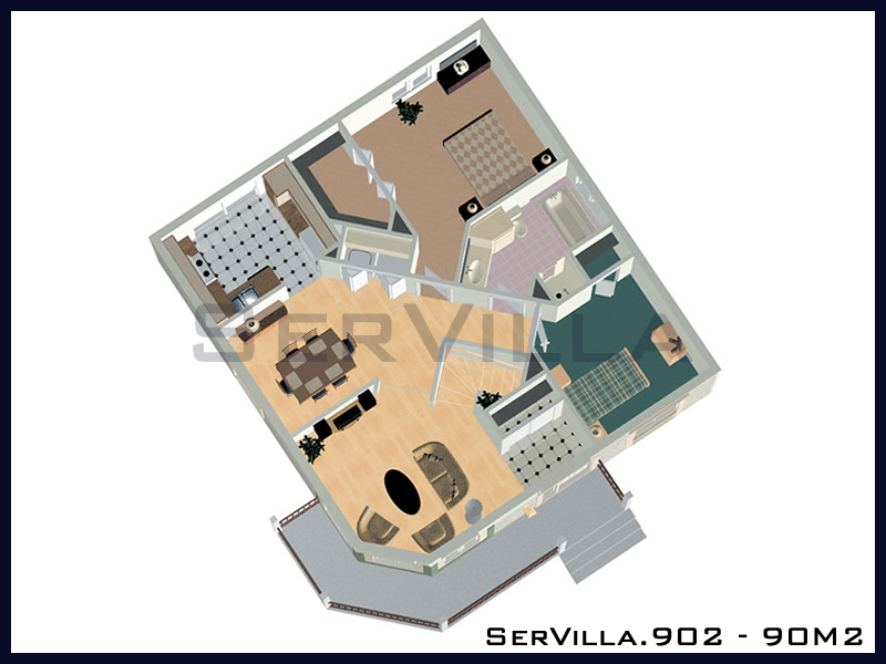 90 m2 Çelik Konstrüksiyon Villa Modeli 2 90 m2 Çelik Konstrüksiyon Villa Modeli 2