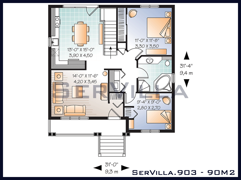 90 m2 Çelik Konstrüksiyon Villa Modeli 3 90 m2 Çelik Konstrüksiyon Villa Modeli 3